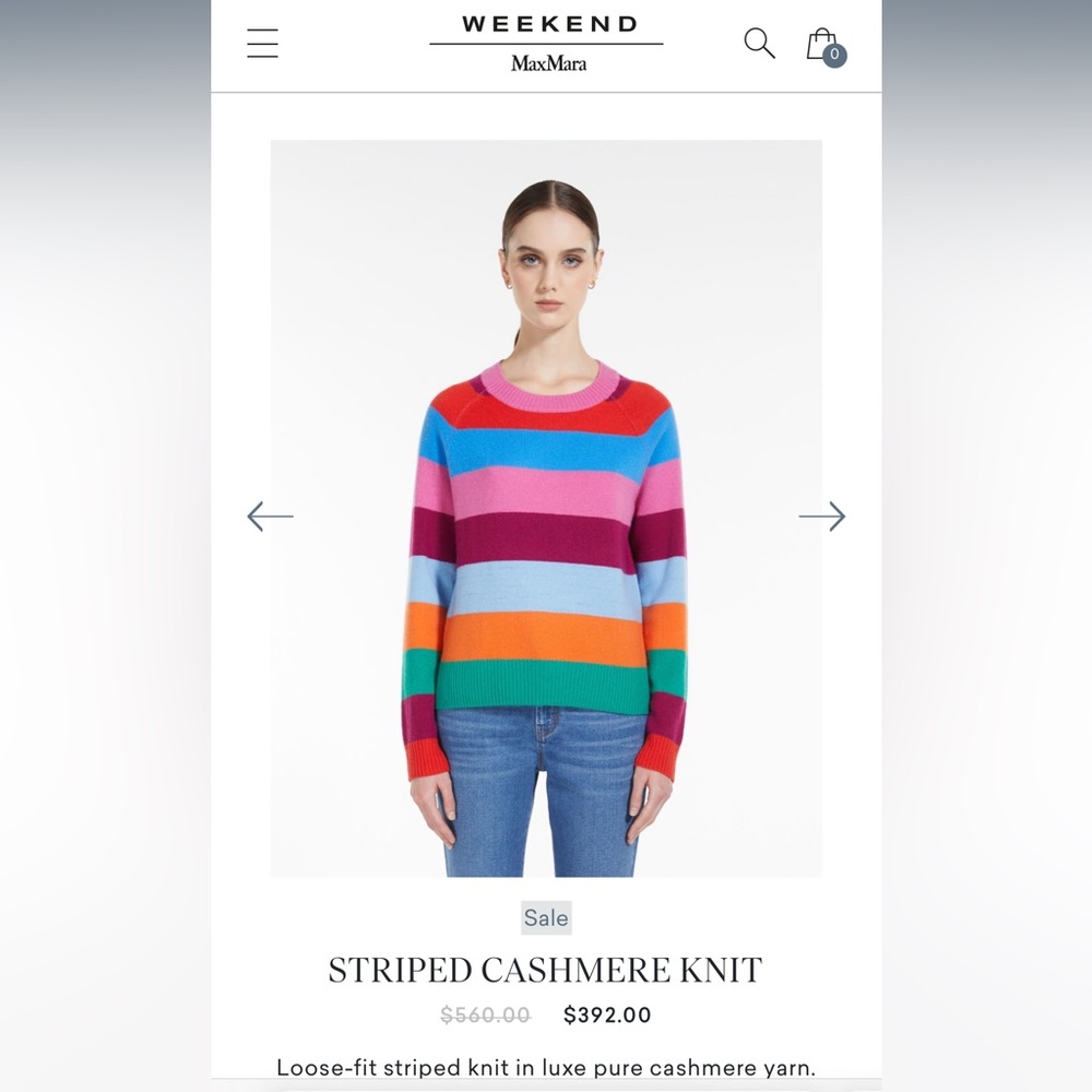 SOLD ! Retail$560 MaxMara Weekend Striped 100% Cashmere Knit Sweater Small NWT - Picture 5 of 16